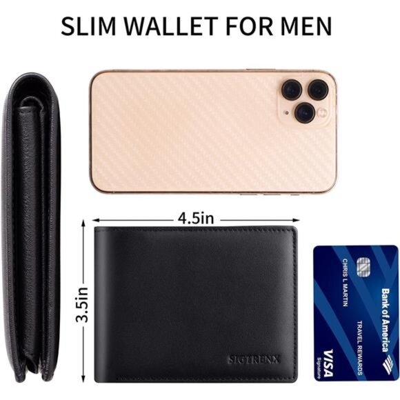 Mens Leather Wallet Bifold RFID Blocking 10 Card Slots 2 ID Windows Gift - Picture 6 of 7